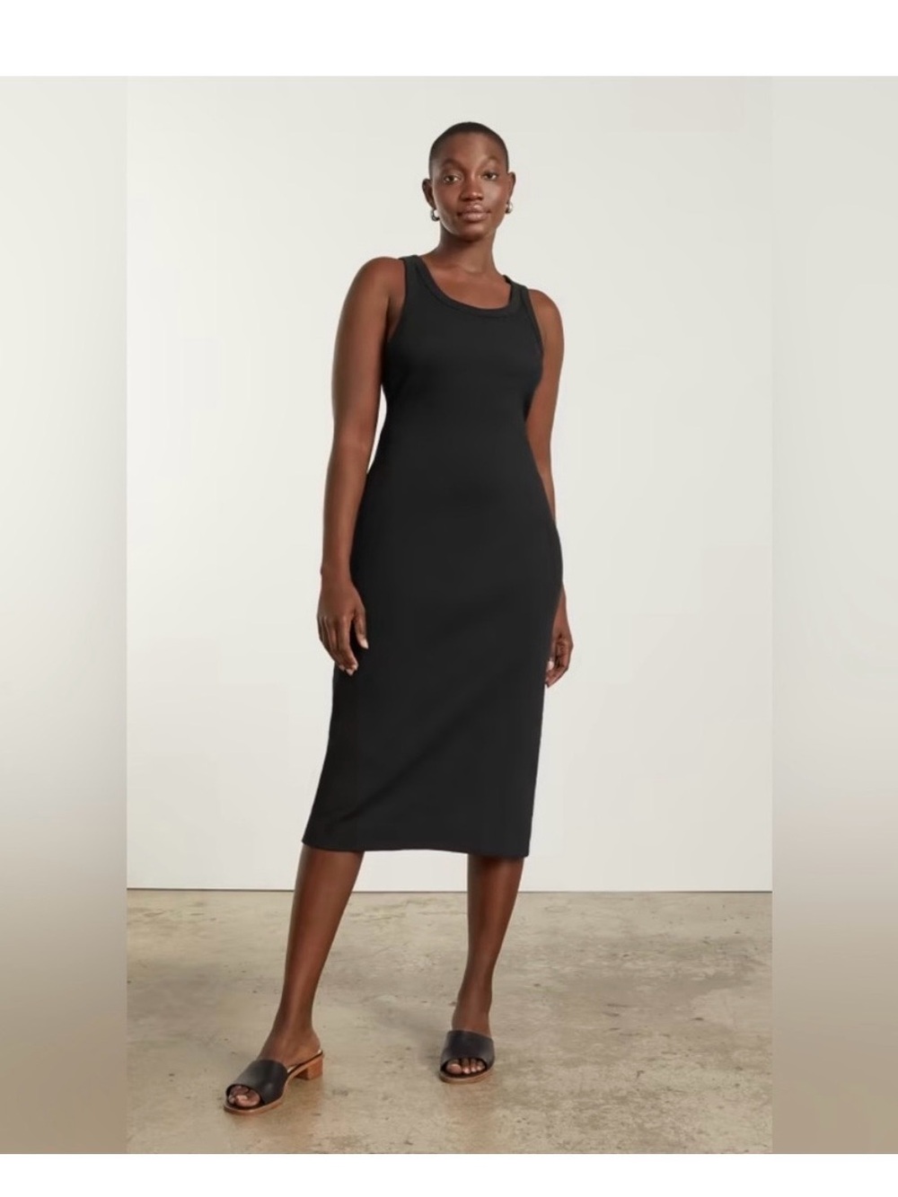 Everlane Black Tank ribbed midi Dress organic cotton xxs
